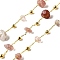 Handmade Natural Strawberry Quartze Chip Beaded Chains, Soldered, with Rack Plating Brass Findings, Long-Lasting Plated, Lead Free & Cadmium Free, with Spool, Real 18K Gold Plated, 5~14x2~7x3~7mm