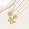 2Pcs 2 Styles Brass Pave Clear Cubic Zirconia Initial Pendant Necklace Sets, Golden, Letter W, 17.72 inch(45cm), 1pc/style