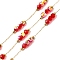 316 Surgical Stainless Steel Ball Chains, with Glass and 304 Stainless Steel Beads, Soldered, with Spool, Real 18K Gold Plated, Crimson, 2.5x1x0.2mm