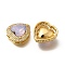 Heart Brass Glass Beads, with Cubic Zirconia, Cadmium Free & Lead Free, Lasting Plated, Real 18K Gold Plated, Lavender, 16.5x16x6.5mm, Hole: 1x3mm