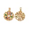 Brass Pendants, with Colorful Glass, Flower, Real 18K Gold Plated, 18.5x16x3.3mm, Hole: 2x4mm