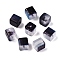 Frosted Glass Beads with Golden Glitter Powder, Two Tone, Cube, Black, 8x8x8mm, Hole: 1.5mm