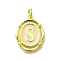 Brass Pendants, with Enamel, Oval with Letter, Real 18K Gold Plated, with Jump Ring, Letter S, 20x15~15.5x2mm, Hole: 3.5mm