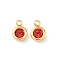 304 Stainless Steel Charms, with Rhinestone, Flat Round, Polishing, Real 18K Gold Plated, Red, 9x6.5x3.5mm, Hole: 2mm