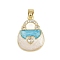 Brass Micro Pave Clear Cubic Zirconia Pendants, Bag, with Enamel, Cadmium Free & Lead Free, Long-Lasting Plated, Real 18K Gold Plated, Blue, 22x16x3.5mm, Hole: 2mm