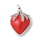 Brass Micro Pave Cubic Zirconia Pendants, Strawberry Charms, with Emamel, Rack Plating, Long-Lasting Plated, Cadmium Free & Lead Free, Platinum, 23.5x18.5x7mm, Hole: 4x6.5mm