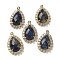 Natural Sodalite Faceted Teardrop Pendants, Rack Plating Brass Micro Pave Clear Cubic Zirconia Drop Charms, Golden, 25x16.5x5.5mm, Hole: 1.4mm