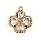 304 Stainless Steel Rhinestone Pendants, Ion Plating(IP), Real 18K Gold Plated, Clover, Crystal, 13.5x11.5x3mm, Hole: 1.2mm