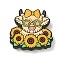 Silicone Beads, Focal Beads, Highland Cattle with Sunflower, Yellow, 28x29x7mm, Hole: 3mm