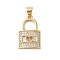 Brass Micro Pave Clear Cubic Zirconia Pendants, with Shell, Lock, Real 18K Gold Plated, 20x12.5x3.5mm, Hole: 4x3.5mm