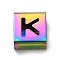 Ion Plating(IP) 304 Stainless Steel Square Slide Charms, Rainbow Color, Letter K, 9x8x4mm, Hole: 3.5x8.5mm