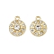Alloy Rhinestone Pendants, Flat Round with Sun, Rack Plating, Cadmium Free & Lead Free, Golden, 15x12x3.5mm, Hole: 1.6mm