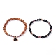 2Pcs 2 Style Natural Obsidian & Synthetic Hematite & Wood Stretch Bracelets Set with Planet Charm BJEW-JB07616-1