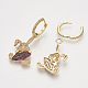 Brass Cubic Zirconia Dangle Bunny Hoop Earrings EJEW-S201-134-2