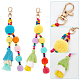 Wadorn 2 pz 2 colori colorati boho pompon palla nappa decorazioni pendenti in poliestere con perline di legno per le donne AJEW-WR0001-72-3