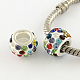Polymer Clay Rhinestone European Large Hole Beads with Silver Color Plated Brass Cores FPDL-R002-18-1