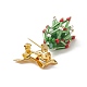 クリスマステーマのガラスビーズのツリーブローチ  バックパックの服用の金色の真鍮のちょう結びラペルピン  カラフル  49mm JEWB-TA00009-4