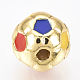 真鍮製エナメルビーズ  サッカー/サッカーボール  カラフル  ゴールドカラー  10mm  穴：1.5mm KK-Q738-10mm-01G-2