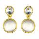 Real 18K Gold Plated Flat Round Tin Alloy Cat Eye Dangle Earrings EJEW-BB06217-G-1