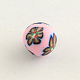Perles en pâte polymère avec motif de fleurs manuelles CLAY-Q174-16-1