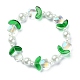 Braccialetto elasticizzato con perline di vetro con perle d'imitazione e fiori di tulipano BJEW-JB09422-3