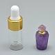 天然アメジスト開閉式香水瓶ペンダント  真鍮のパーツとガラスのエッセンシャルオイルのボトル  29~33x14~15mm  穴：0.8mm  ガラス瓶容量：3ml（0.101液量オンス）  宝石の容量：1ml（0.03液量オンス） G-E556-02B-1