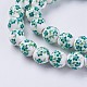 Chapelets de perles en céramique imprimées de fleurs manuelles PORC-J006-B04-3