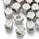 Placage de perles européennes en plastique ABS, Perles avec un grand trou   , cube avec des fleurs, platine, 8.5x8.5x8.5mm, Trou: 4.5mm