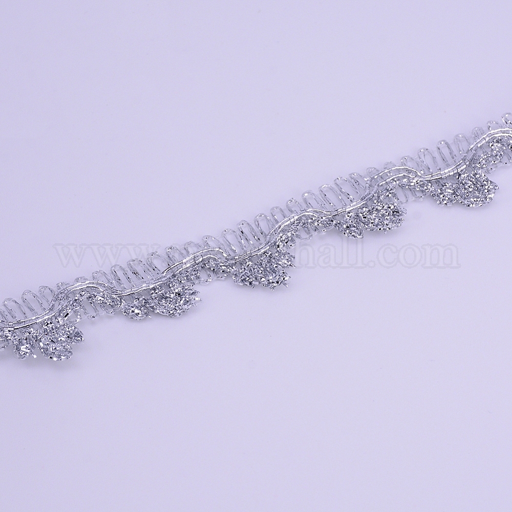 メタリックレーストリム ブライダル用クラフトリボン コスチューム ジュエリー 工芸品と縫製 銀 3/4インチ（18mm）x1mm 約15ヤード
