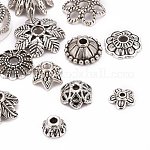 Gemischten Stil tibetischen Stil Legierung Perlenkappen, Antik Silber Farbe, 5~30x3~12 mm, Bohrung: 1~2.5 mm, ca. 1070 Stk. / kg