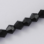 Nachahmung österreichischer Kristall 5301 Doppelkegelperlen, Facettierte Glasperlen Stränge, Schwarz, 2x3 mm, Bohrung: 0.5 mm, ca. 160~180 Stk. / Strang, 16.54 Zoll ~ 17.32 Zoll (42~44 cm)