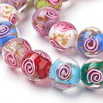 Handmade Gold Sand Lampwork Beads Strands, Round, Vortex Pattern, Colorful, 12mm, Hole: 2mm, 30pcs/strand, 13.18inch