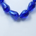 Abalorios de vidrio electroplate hebras, lustre de la perla chapado, facetados, gota, azul, 15x10mm, agujero: 1.5 mm, aproximamente 44~48 pcs / cadena, 25.20~28.35 pulgada
