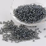 Perles de rocaille en verre rondes, trans. couleurs lustered, grises , taille: environ 3mm de diamètre, Trou: 1mm, environ 1097 pcs/50 g