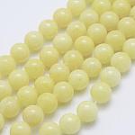 Natur Mashan Jade runde Perlen Stränge, gefärbt, hellgelb, 10 mm, Bohrung: 1 mm, ca. 41 Stk. / Strang, 15.7 Zoll