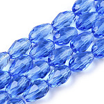 Chapelets de perles en verre, facette, goutte , bleu royal, 11x8mm, Trou: 1mm, Environ 57~59 pcs/chapelet, 26.38~26.77 pouce