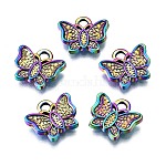 Alloy Charms, Cadmium Free & Nickel Free & Lead Free, Butterfly, Rainbow Color, 11x13x2mm, Hole: 1.8mm