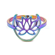 Placage ionique (ip) 304 anneau réglable lotus creux en acier inoxydable pour femme RJEW-M149-30RC