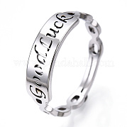 304 verstellbarer Ring aus Edelstahl mit dem Wort „Glück“ für Damen RJEW-T027-13P