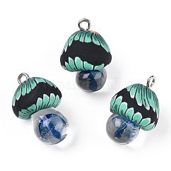 Pendentifs en pâte polymère manuels, avec chalumeau et boucle en fer plaqué platine, champignons, bleu marine, 24~29x15~17x15~17mm, Trou: 2~3mm