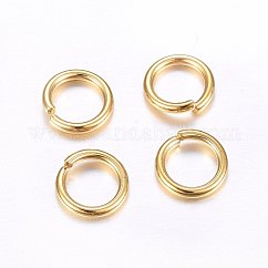 Anillos de salto abiertos de acero inoxidable 304, redondo, real 24k chapado en oro, 18 diámetro, 6.5x1mm, diámetro interior: 5 mm