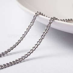 Cadenas trenzadas de acero inoxidable 304 resistentes al deslustre, sin soldar, con carrete, facetados, color acero inoxidable, 3x2x0.6mm, aproximadamente 32.8 pie (10 m) / rollo
