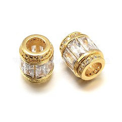 Colonne en laiton micro-pavé de zircon cubique perle européenne, Perles avec un grand trou   , sans plomb & sans nickel & sans cadmium , clair, véritable 18k plaqué or, 12x10mm, Trou: 5.5mm
