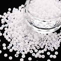 8/0 opache seme di vetro borda, foro rotondo, colori satinati, tondo, bianco, 3~4x2~3mm, Foro: 0.8 mm, circa 15000pcs/libbra