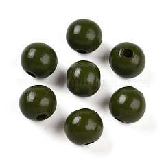 Cuentas de madera natural pintada, redondo, verde oliva oscuro, 16mm, agujero: 4 mm