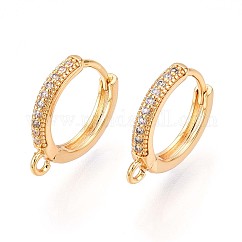 Accesorio para pendientes de aro con circonita cúbica micropavé de latón, sin plomo y níquel y cadmio, anillo, real 18k chapado en oro, Claro, 15.5x14x2.5mm, agujero: 1.4~1.5 mm, pin: 0.8 mm