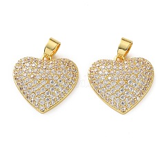 Latón micro pavimenta claro colgantes de circonio cúbico, charms del corazón, real 18k chapado en oro, 19.5x20x5mm, agujero: 3x5 mm