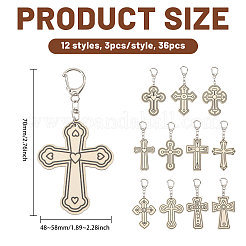 36 Stück 12 Stile unfertiger Holzkreuz-Schlüsselanhänger&nbsp;DIY-GL0006-34