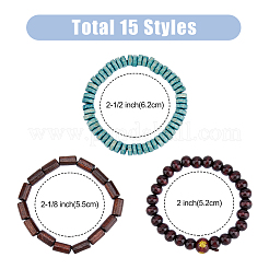 15 ensemble de bracelets extensibles en perles de bois de 15 styles&nbsp;BJEW-FI0001-26