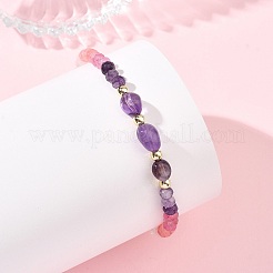 Braccialetti da donna con perline rondelle e pepite di ametista e quarzo rosa tinte naturalmente dalla Malesia&nbsp;BJEW-JB14090-03